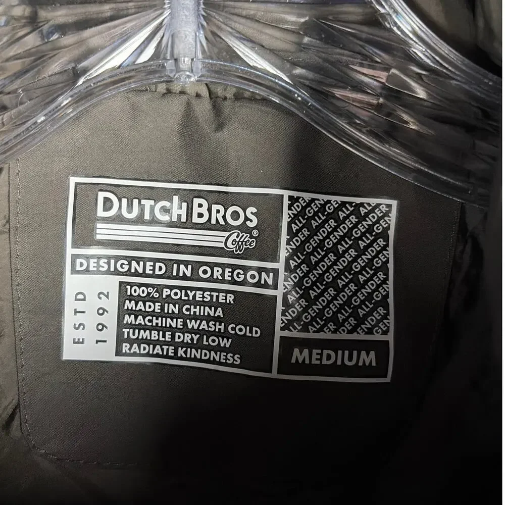 Dutch Bros Coffee Jacket‎ Mens Medium Brown Hooded Puffer Full Zip Insulated
